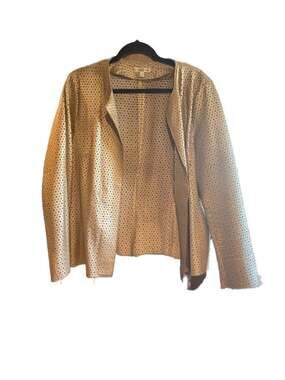 Yvonne Marie Women's Gold Perforated 100% Leather Open Front Jacket Size Large